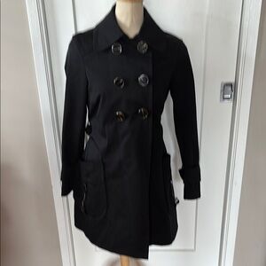 ZARA Black Trench Coat with Double-Breasted Design and Wide Lapel Collar. Size M